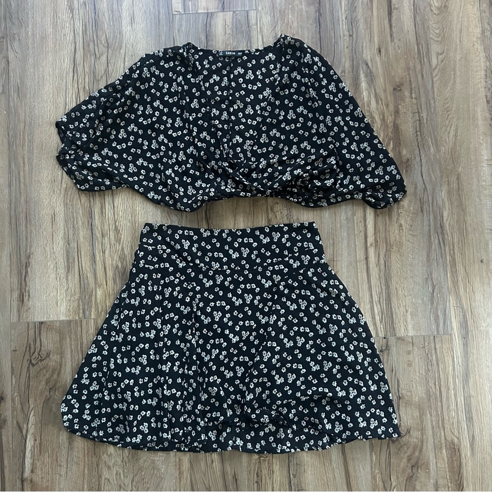 Boho Set Black and White Mini Skater Skirt Set for Casual Wear